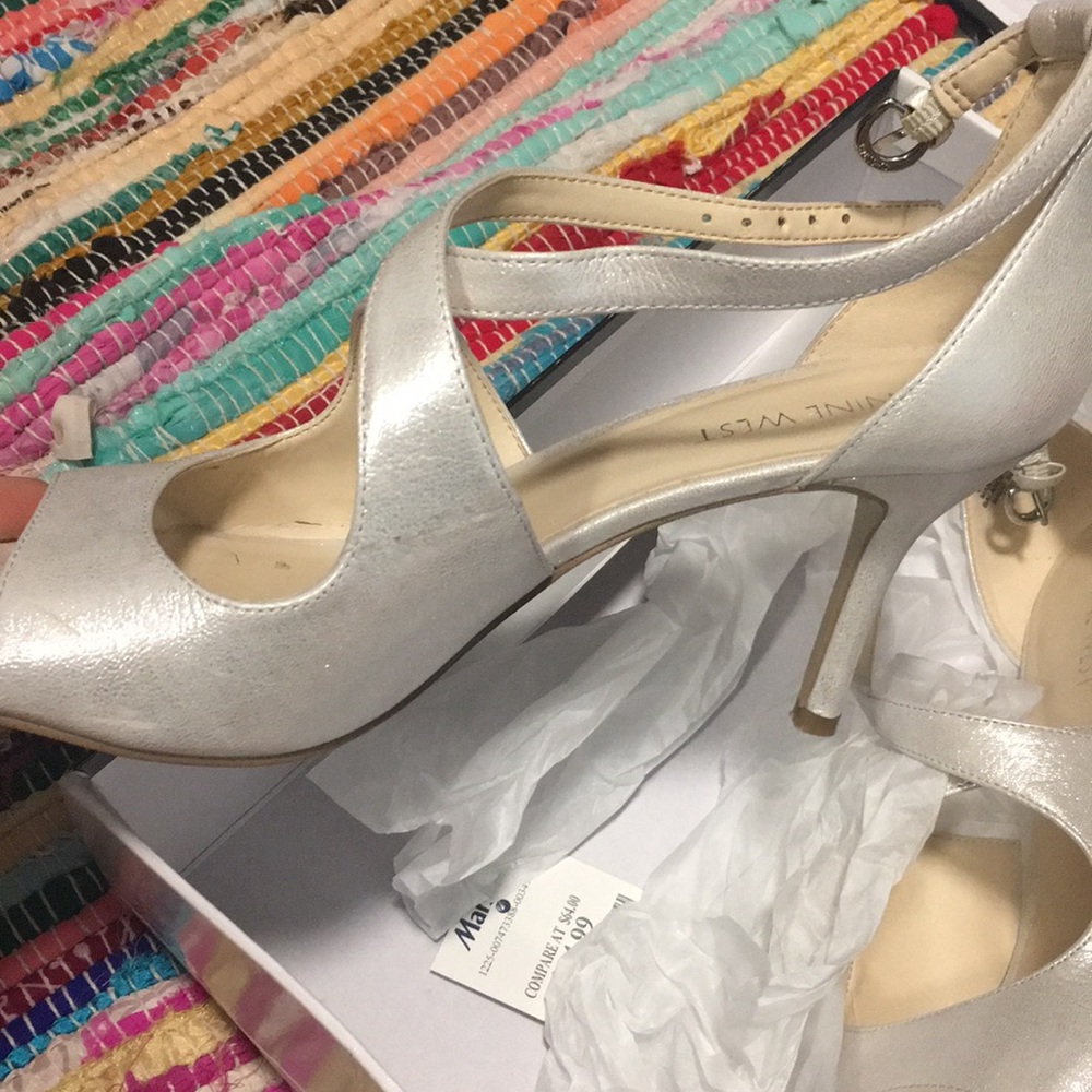 Nine West Size 9.5 heels, open toe, silver